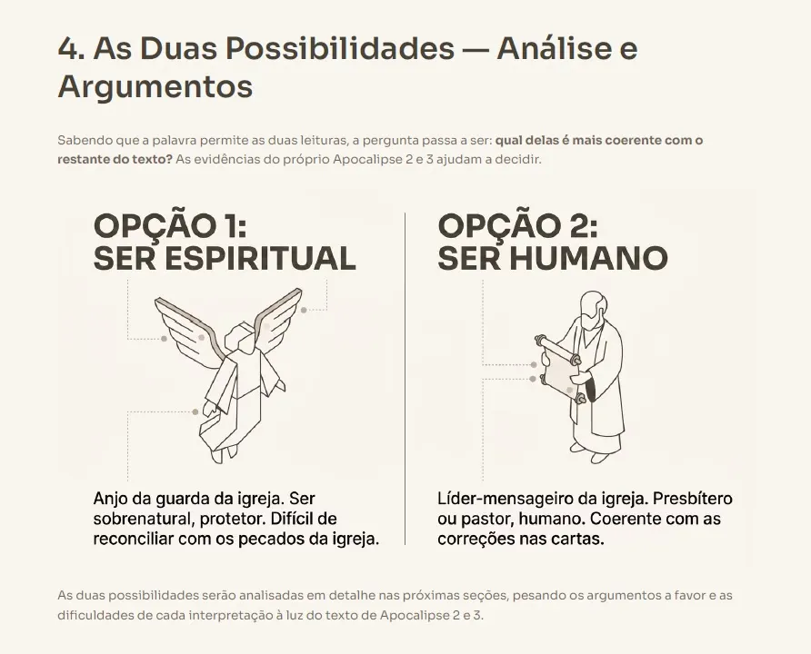 Página real da apostila comparando interpretações bíblicas