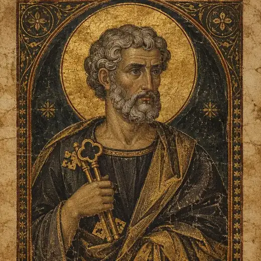 Ícone sacro antigo do apóstolo Pedro segurando as chaves